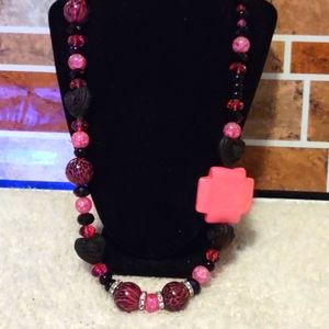 Chunky Pink Animal Print Cross Necklace